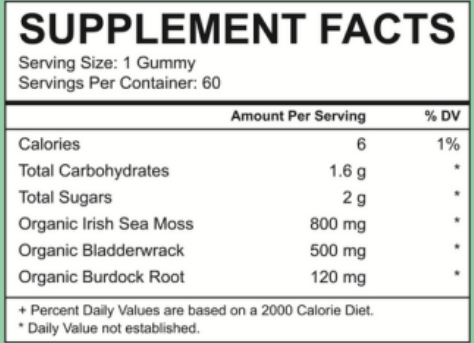 Sea moss, Bladderwrack and Burdock root gummies (60 count)